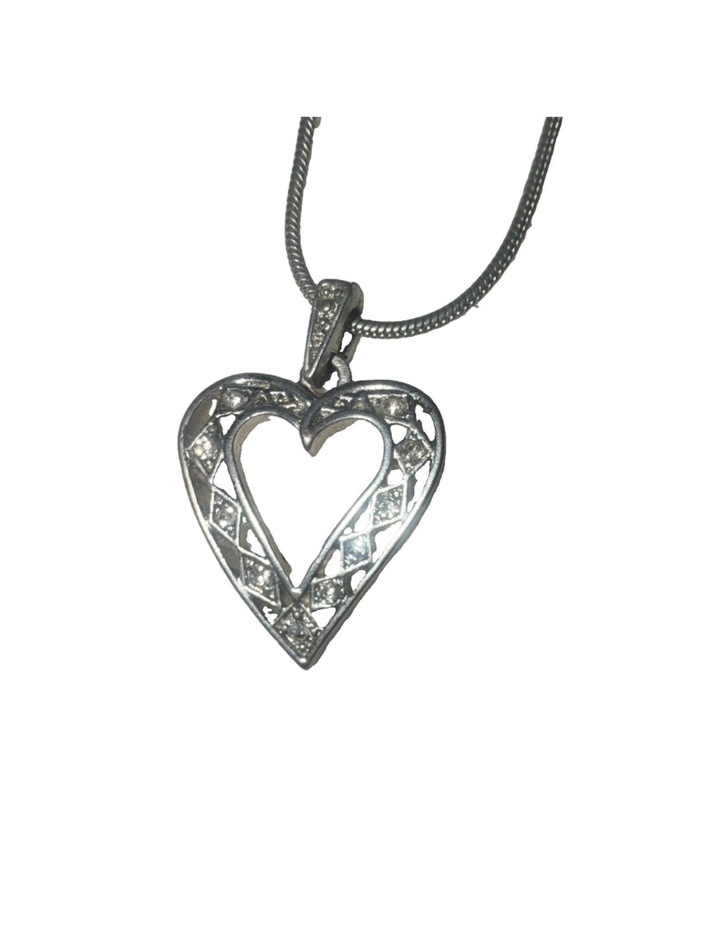 Sterling Silver Open Heart Pendant Necklace with Pavé Detail